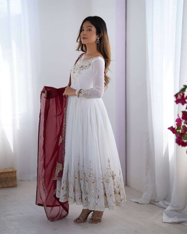 Hand Crafted Women's Georgette Anarkali Kurti with Sequin Embroidery Work and Dupatta Set