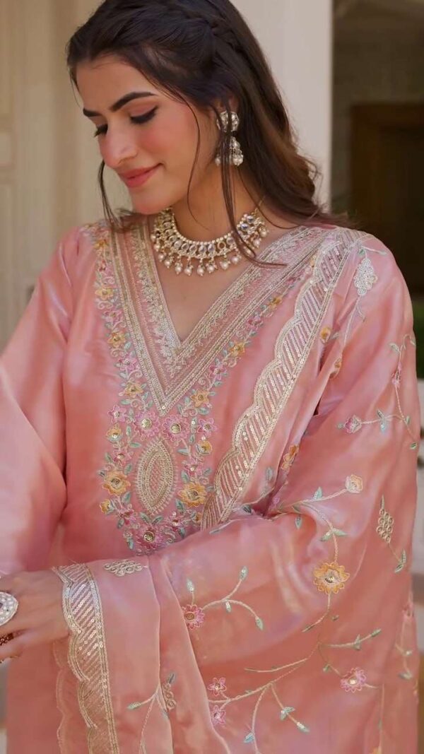 Hand Crafted Women's Silk Top-Bottom Straight Kurti Set with Heavy Sequin Embroidery, Pant and Dupatta