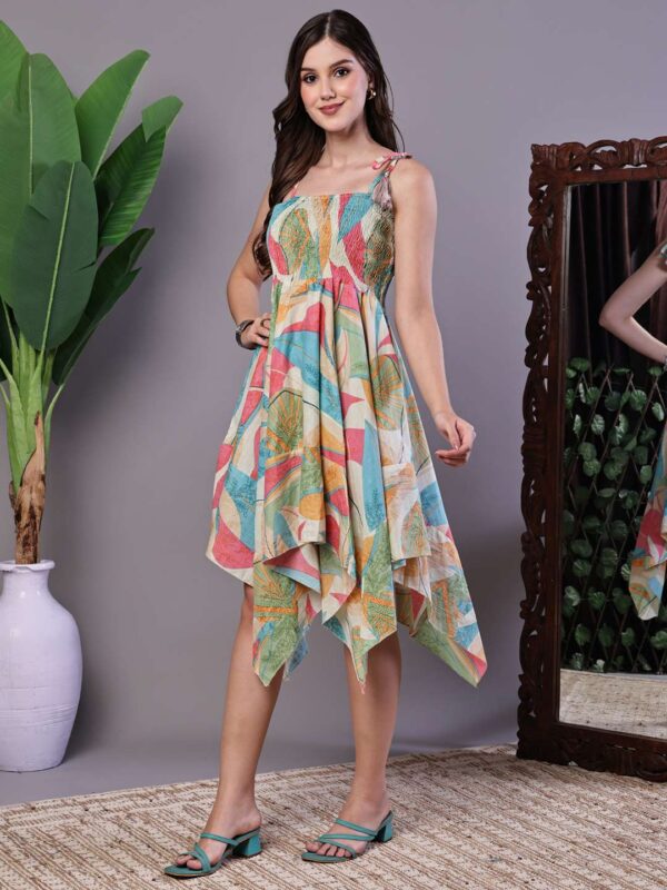 Women's Multicolor Print Cotton Handkerchief Hem Dress Midi Dresses
