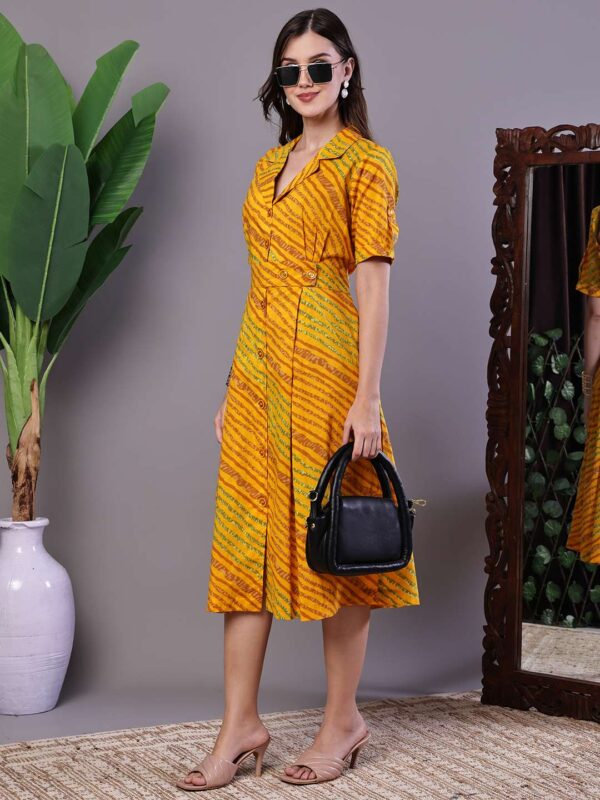 Women's Yellow Print Cotton Shirt Dress