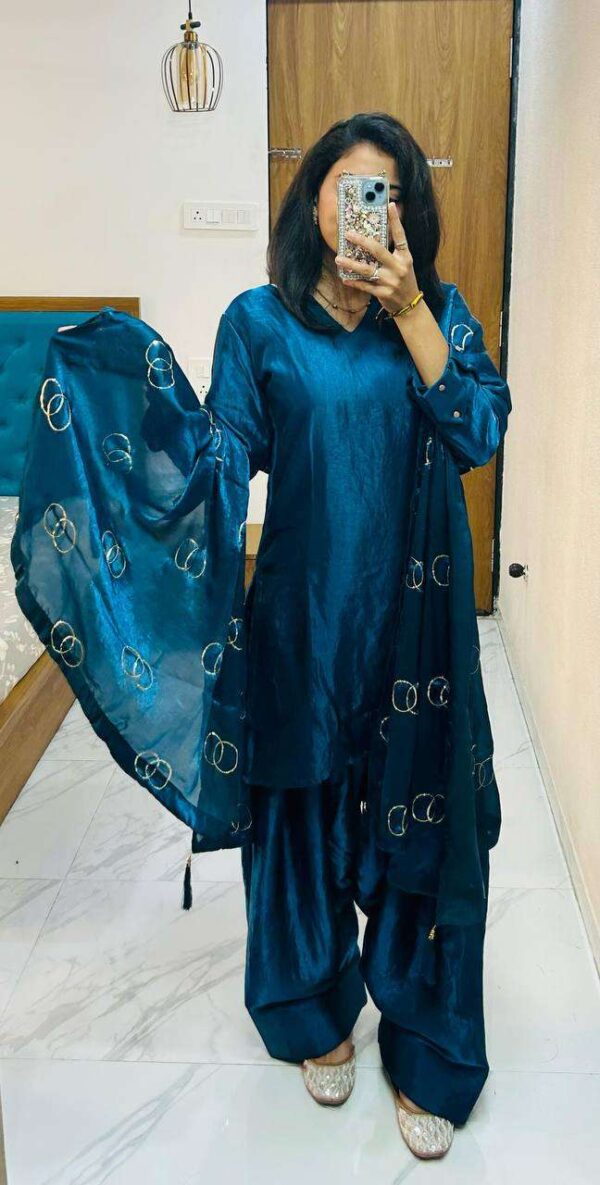 Hand Crafted Women's Fendi Silk Solid Straight Kurti Set with Pant and Dupatta