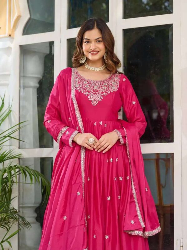 Hand Crafted Women's American Silk Anarkali Gown Style Long Kurti with Sequin Embroidery and Dupatta